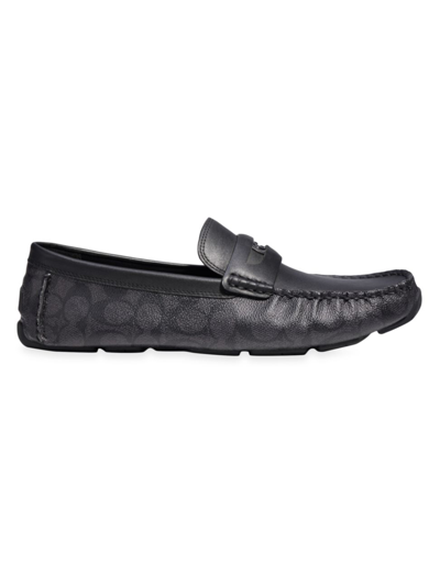 Shop Coach Men's Coin Signature Driving Loafers In Charcoal