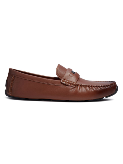 Shop Coach Men's Coin Leather Driving Loafers In Saddle