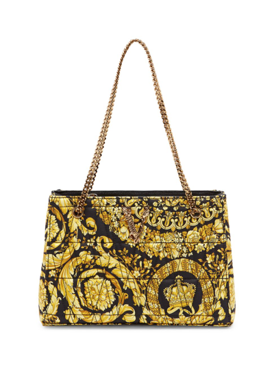 Shop Versace Women's Virtus Barocco-print Quilted Silk Twill Tote In Neutral