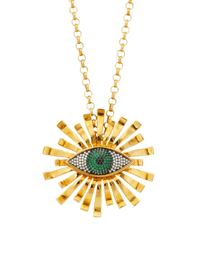 Shop Begüm Khan Women's All Eyes On You 24k-gold-plated, Synthetic Opal, & Root Emerald Pendant Necklace In Opal Green