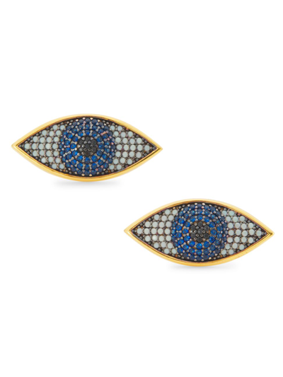Shop Begüm Khan Women's Nazer 24k-gold-plated, Synthetic Opal, & Root Sapphire Evil-eye Stud Earrings In Opal Navy