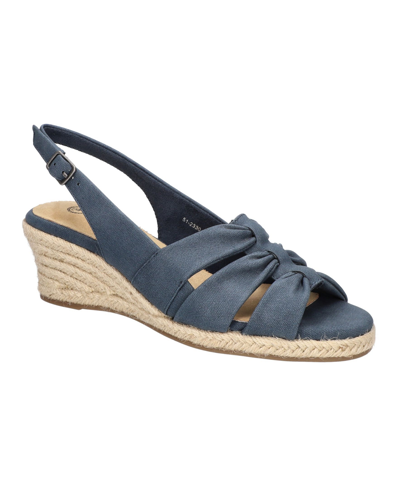 Shop Bella Vita Women's Cheerful Espadrille Wedge Sandals In Navy Linen Print