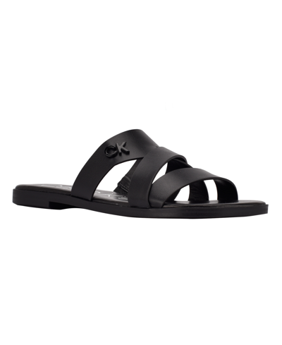 Shop Calvin Klein Women's Kanio Logo Slide Sandals Women's Shoes In Black