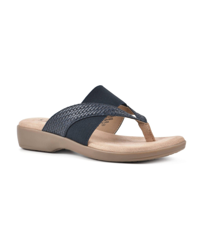 Shop Cliffs By White Mountain Women's Bumble Thong Sandal In Navy Woven Smooth
