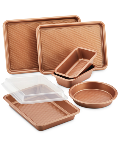 Shop Ayesha Curry Bakeware Nonstick Cookie Pan, Loaf Pan, And Cake Pan Set, 7-piece In Copper