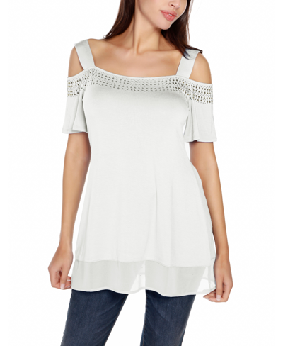 Shop Belldini Women's Embellished Cold-shoulder Top In White