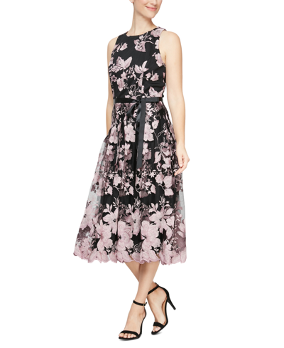 Shop Alex & Eve Embroidered Midi Dress In Black/rose