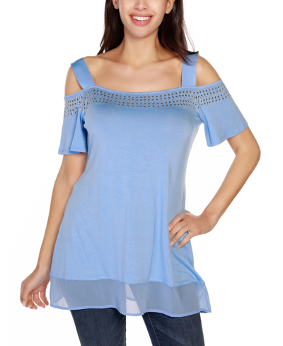 Shop Belldini Women's Embellished Cold-shoulder Top In Bluebell