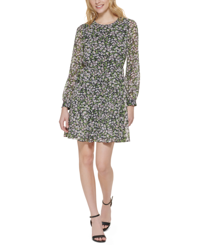 Shop Tommy Hilfiger Floral-print Belted Fit & Flare Dress In Ballerina Pink Multi