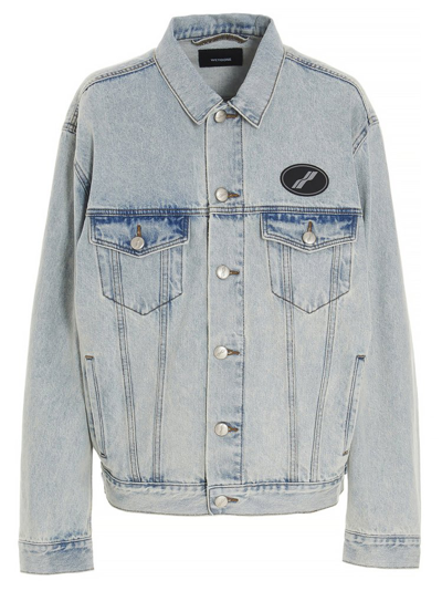 Shop We11 Done We11done Logo Patch Faded Denim Jacket In Blue