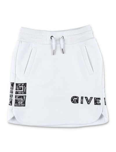 Shop Givenchy Kids Lace Logo Embroidered Drawstring Skirt In White