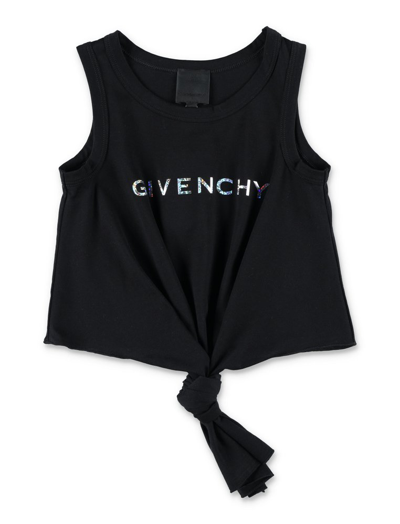 Shop Givenchy Kids Logo Printed Knotted Crewneck Tank Top In Black