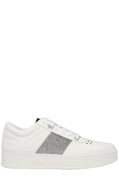 Shop Jimmy Choo Hawaii F Glitter Sneakers In White
