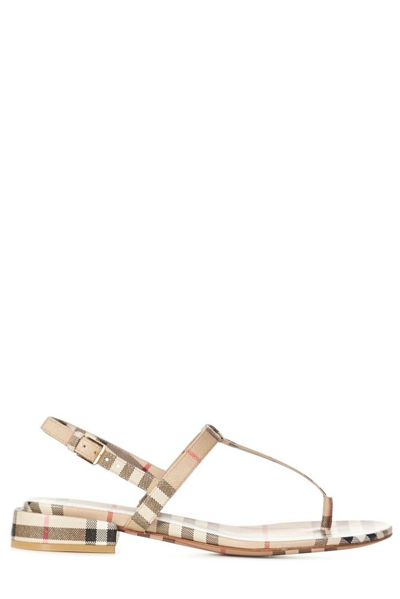 Shop Burberry Vintage Check Flat Sandals In Beige