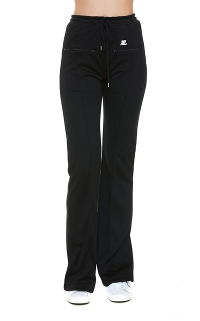 Shop Courrèges Mid Rise Logo Patch Flared Trousers In Black
