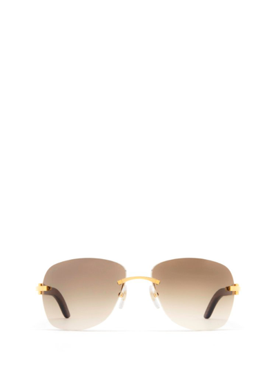 Shop Cartier Rectangle Frame Sunglasses In Brown