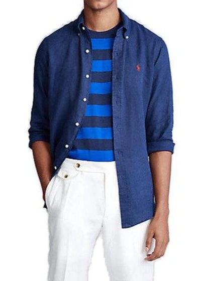 Shop Polo Ralph Lauren Logo Embroidered Long In Blue