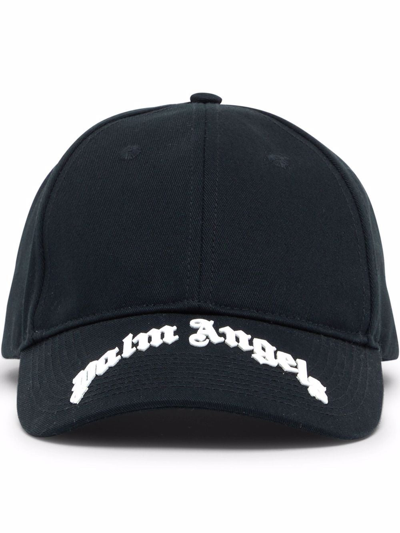 Shop Palm Angels Logo-print Cotton Cap In Black