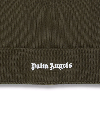 Shop Palm Angels Embroidered-logo Beanie Hat In Green