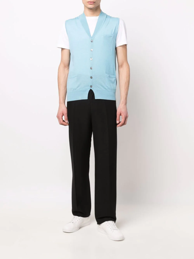 Shop Ballantyne Fine-knit Buttoned Vest In Blau