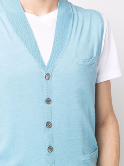 Shop Ballantyne Fine-knit Buttoned Vest In Blau