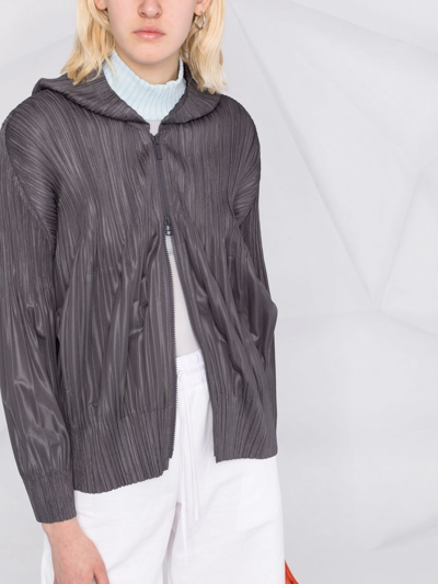 Shop Issey Miyake Pleated Hooded Bomber Jacket In Grau