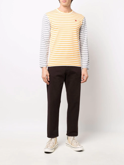 Shop Comme Des Garçons Play Logo-embroidered Striped T-shirt In Orange