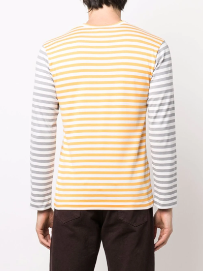 Shop Comme Des Garçons Play Logo-embroidered Striped T-shirt In Orange