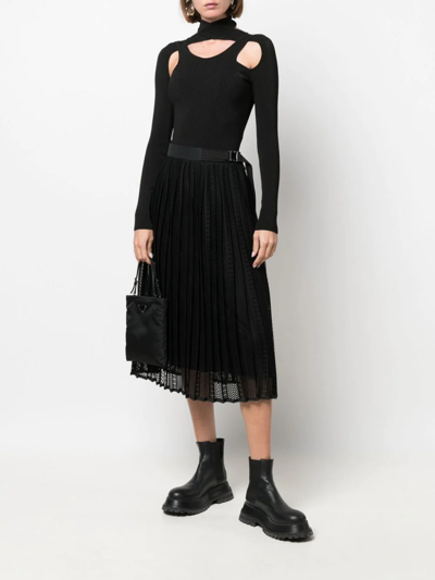 Shop Moncler Pleated Midi Skirt In Schwarz