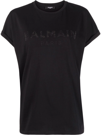 Shop Balmain Logo-studded T-shirt In Schwarz