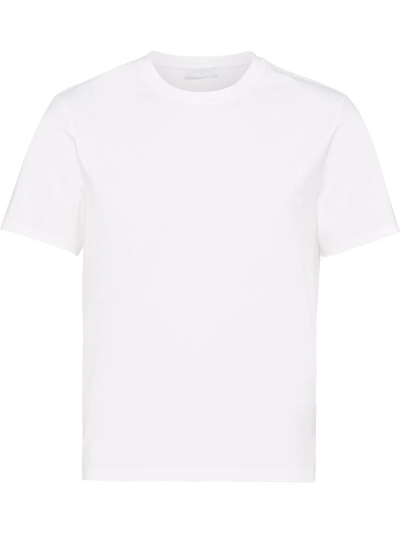Shop Prada Logo-embroidered Crew-neck T-shirt In Weiss