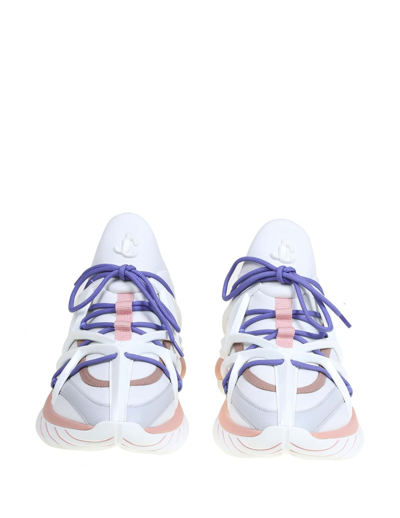 Shop Jimmy Choo Cosmos Sneakers In Leather And Neoprene In White/pink