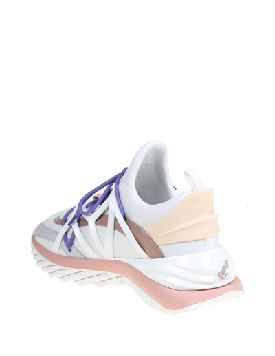 Shop Jimmy Choo Cosmos Sneakers In Leather And Neoprene In White/pink