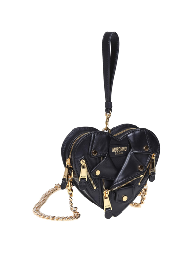 Shop Moschino Mini Bag In Heart Shaped Leather In Black