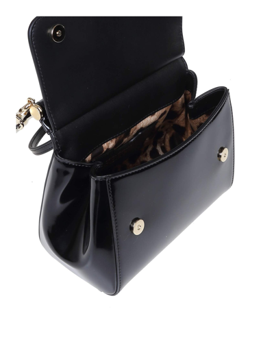Shop Dolce & Gabbana Small Sicily Bag In Glossy Calfskin In Black