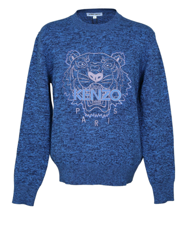 Shop Kenzo Cotton Sweater With Tiger In Ble