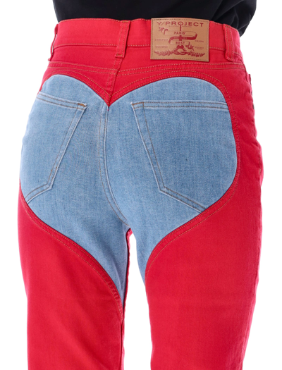 Shop Y/project Bicolor Heart Denim Leggings In Red