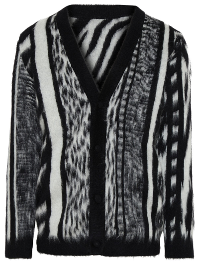 Shop Saint Laurent Black And White Wool Blend Jungle Cardigan