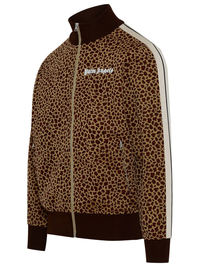 Shop Palm Angels Beige Cotton Leopard-print Sports Sweatshirt