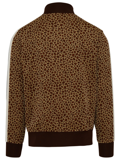 Shop Palm Angels Beige Cotton Leopard-print Sports Sweatshirt
