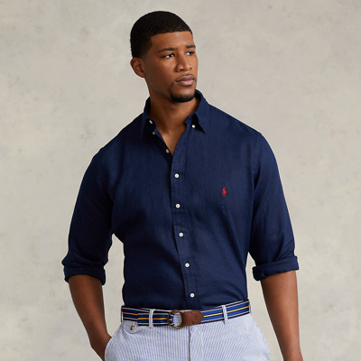 Shop Polo Ralph Lauren Lightweight Linen Shirt In Newport Navy