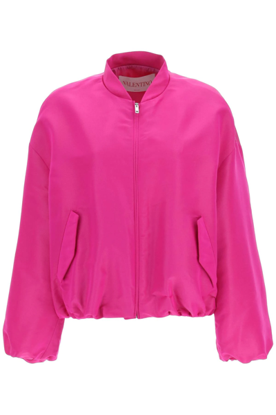 Shop Valentino Silk Faille Bomber Jacket In Fuchsia