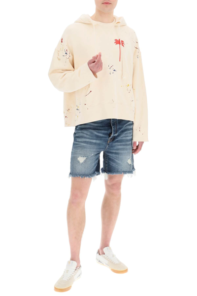 Shop Palm Angels Hoodie With Painted Effect Print In Beige