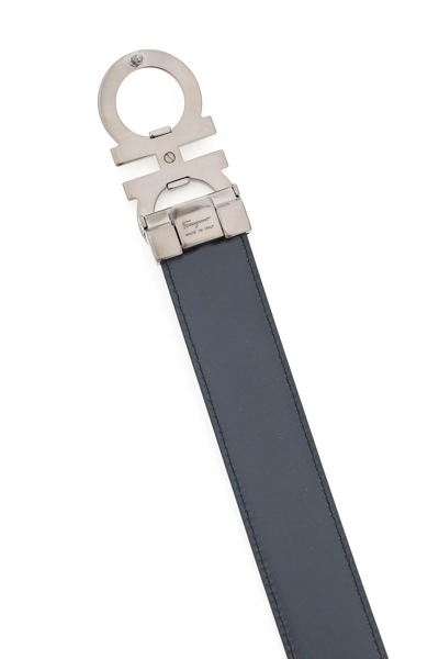 Shop Ferragamo Reversible Leather Belt With Gancini Logo In Black,blue