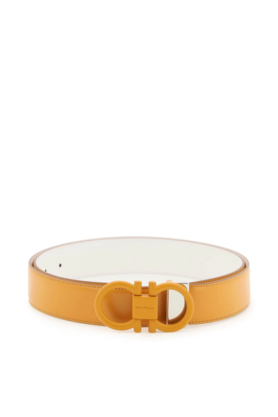 Shop Ferragamo Gancini Buckle Reversible Belt In Orange,white