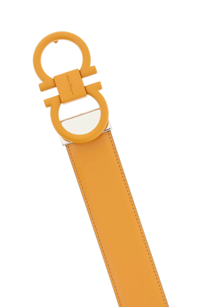 Shop Ferragamo Gancini Buckle Reversible Belt In Orange,white