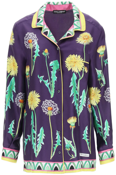 Shop Dolce & Gabbana Floral Print Pyjama Shirt In Purple,yellow,green