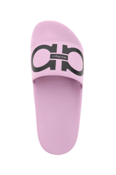 Shop Ferragamo Groovy Slippers With Logo In Pink,black