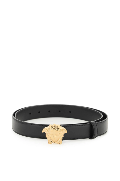 Shop Versace Medusa Buckle Leather Belt In Black