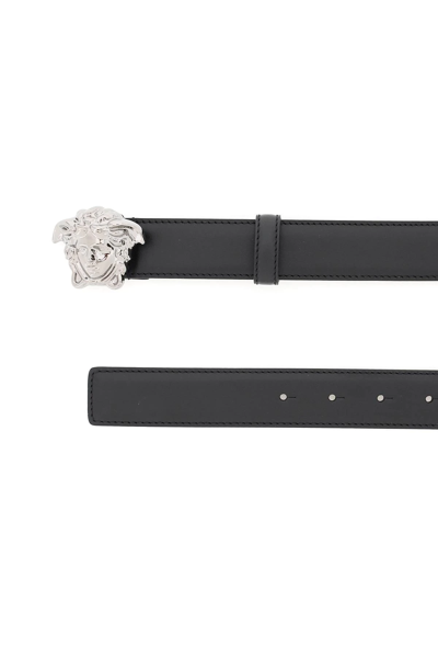 Shop Versace Medusa Buckle Leather Belt In Black